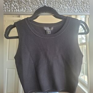 House Of Harlow Black‎ Ribbed Cropped Sleeveless Top